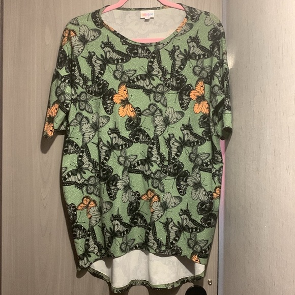 LuLaRoe XXS Oversized Irma Sage Green Butterfly Passion Tee - Picture 7 of 9
